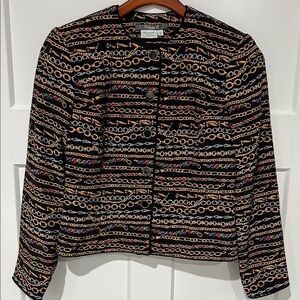 Vintage Silk Quilted Black and Gold Chain Pattern Jacket Sz 4